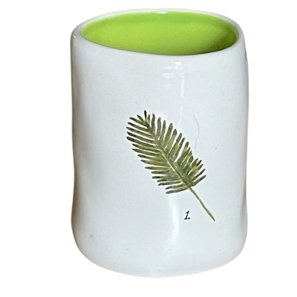 RAE DUNN Artisan Collection by Magenta white cup with simple green fern design